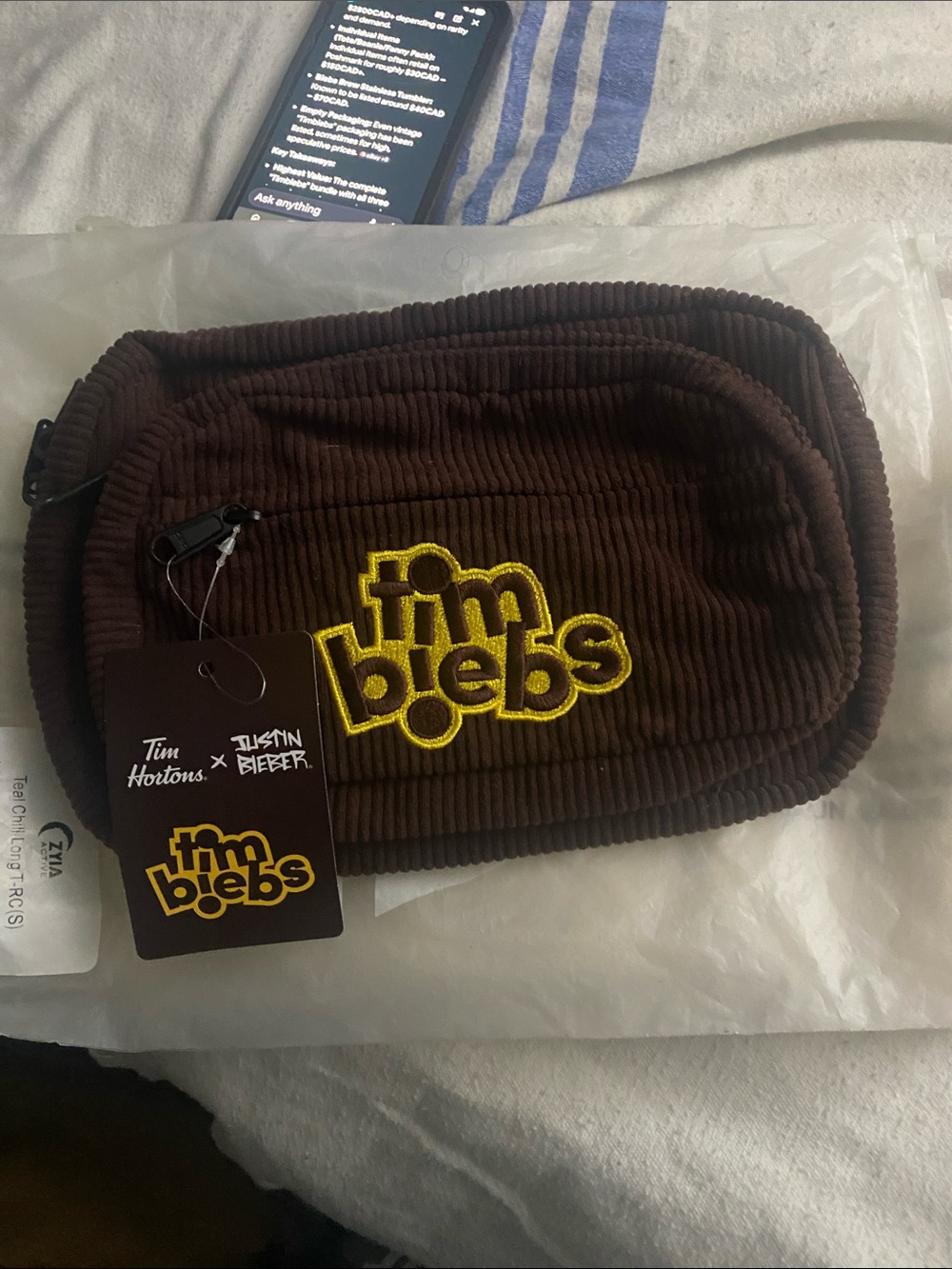 Tim Hortons Tim Biebs Brown Corduroy Waist Bag